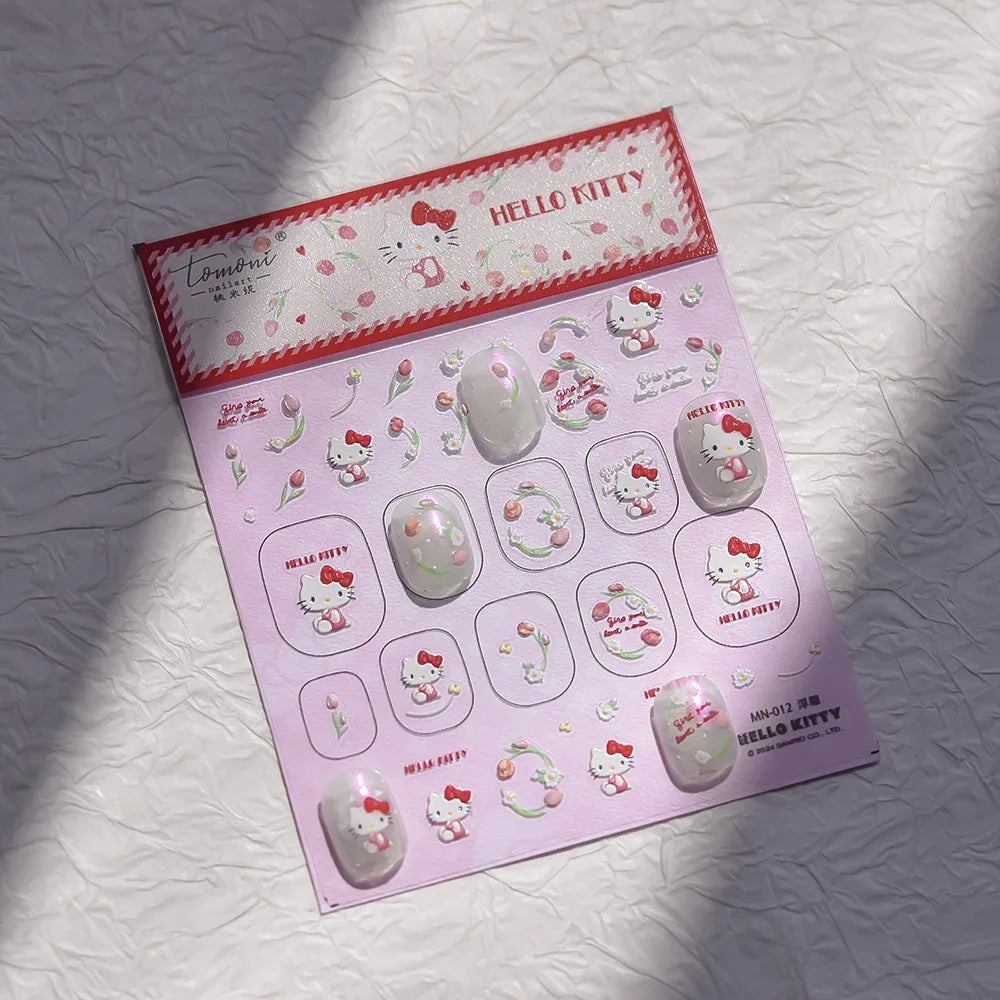 1PCS New Color Laser Hello Kitty Cartoon 5D Nail Stickers Sanrio Cinnamoroll Pochacco Nail Art Supplies DIY Nail Art Stickers
