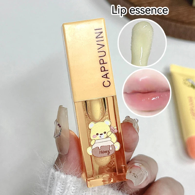 Cappuvini Honey Lip Care Set |   Lip Wrinkle Reduction Softening Dead Skin Exfoliating |   Mild Ingredients Non-Irritating Moisturizing Lip Oil Lip Mask |   For Students