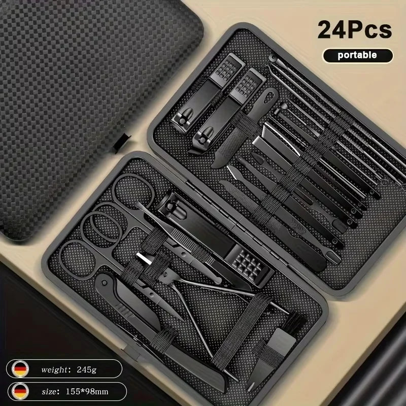 7/8/10/12/15/24pcs Set Professional Manicure Set Kits Stainless Steel Fingernail Toenail Clippers Set with Leather Portable