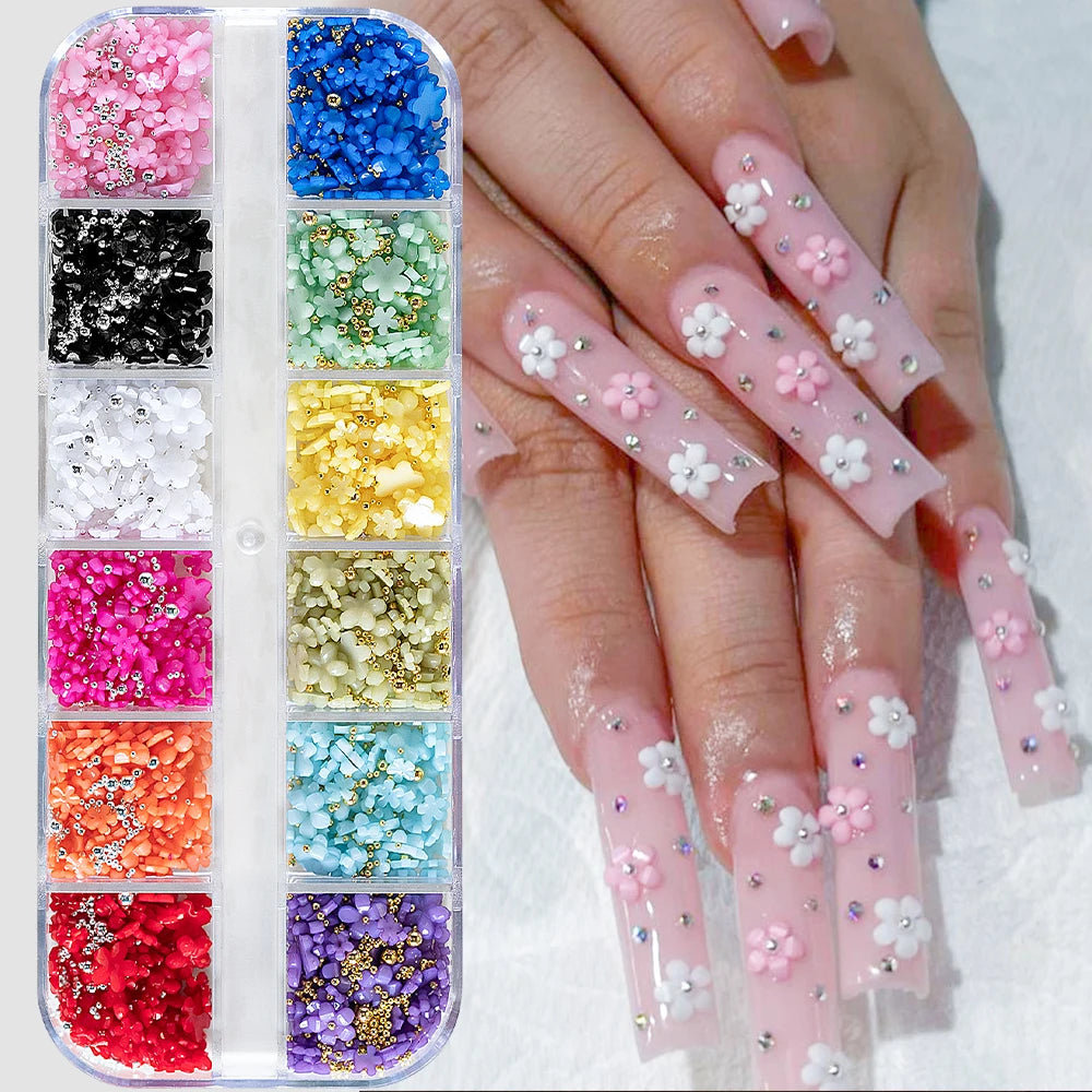 1000Pcs-12grids 3D Gold Silver Star/Cross Nail Rivet Studs Alloy Metallic Starlight Nail Charms Y2K 3d Cross/Star Manicure Rivet