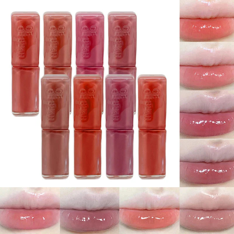 Gege Bear Mirror Gloss Lipstick — Ice-Translucent Water-Gloss Finish, Plumping and Hydrating