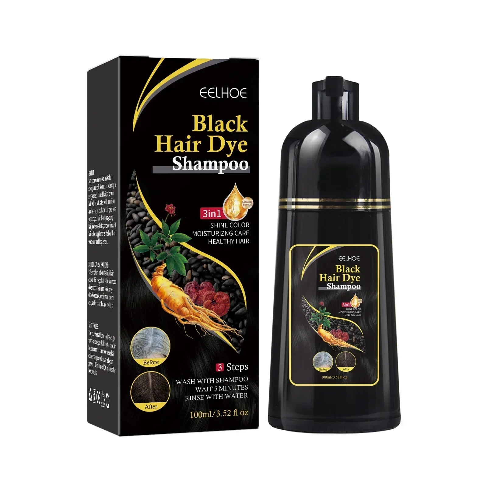 100ml/500ml Hair Dye Shampoo 3in1 Darkening Hairs Instant Gray To Black Polygonum Multiflorum Natural Coloing Cover Men Women