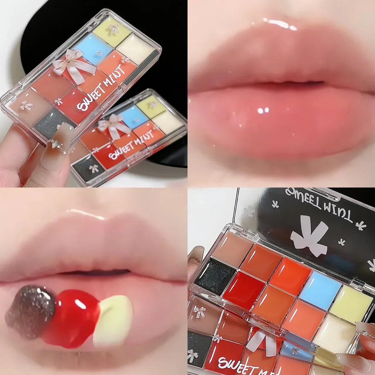 10-Color Lip Jelly Plate Mirror Crystal Lip Gloss Moisturizing Water Glass Red Orange Lip Oil Balm Sexy Plump Makeup Palette
