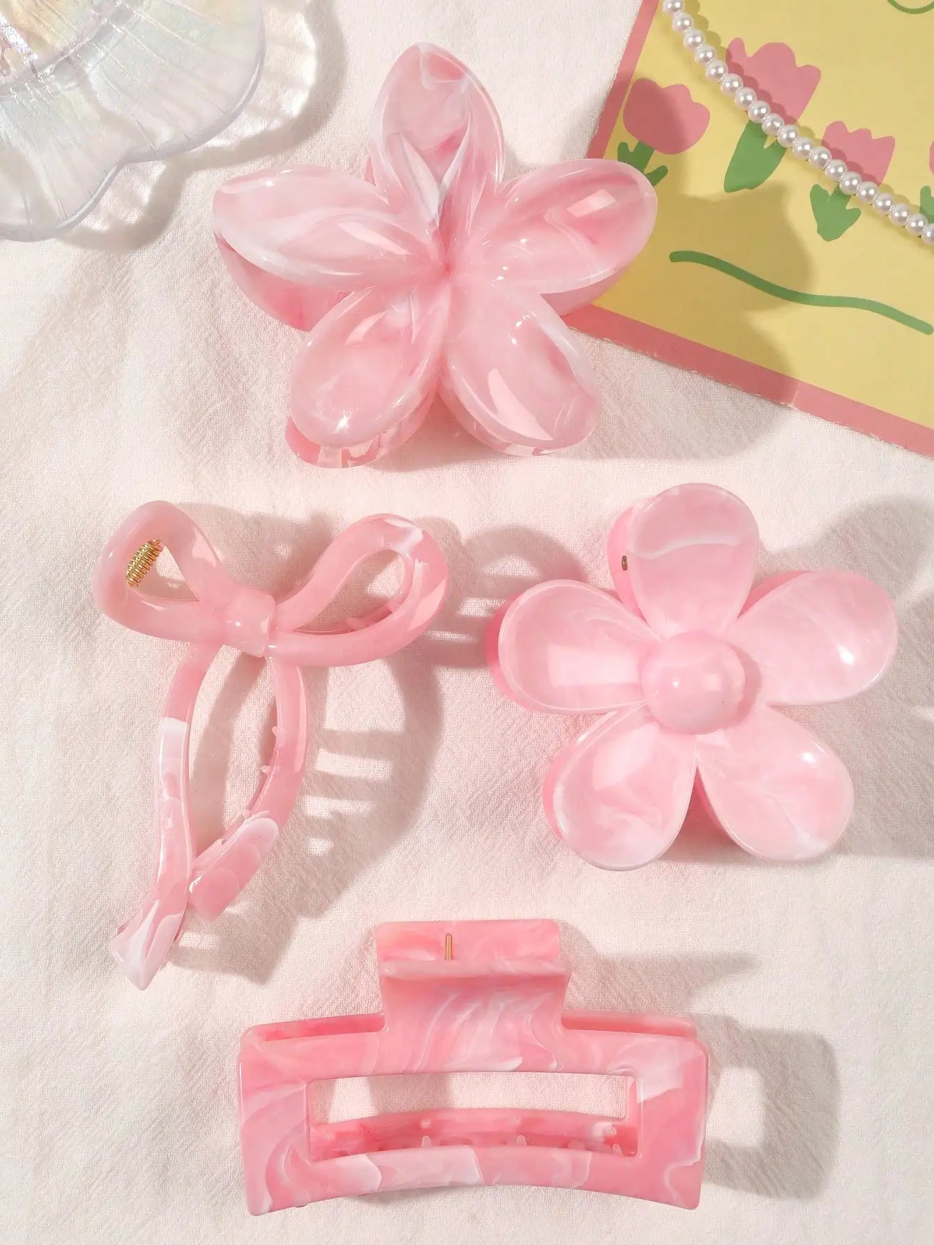 4Pcs Autumn Winter Burgundy Bow Square Flower Hair Claw Clips for Women MultiStyle Red Fashion Hair Accessories Headwear Hairpin