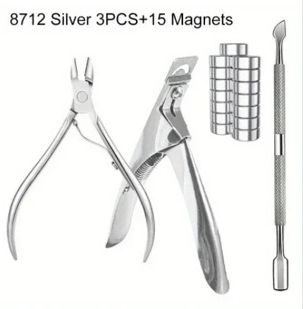 15PCS Powerful Magnet Cylindrical Multi-functional Cat Eye Magnet+3Pcs Stainless Steel Nail Clippers Manicure Set Nail Cuticle