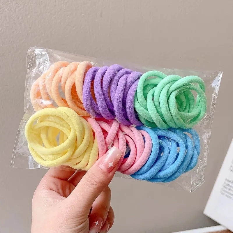 50PCS Colorful Ealstic Hair Rope Ponytail Hold Scrunchie Rubber Band  For Women Basic Nylon Hair Bands Elastic Seamless Girls