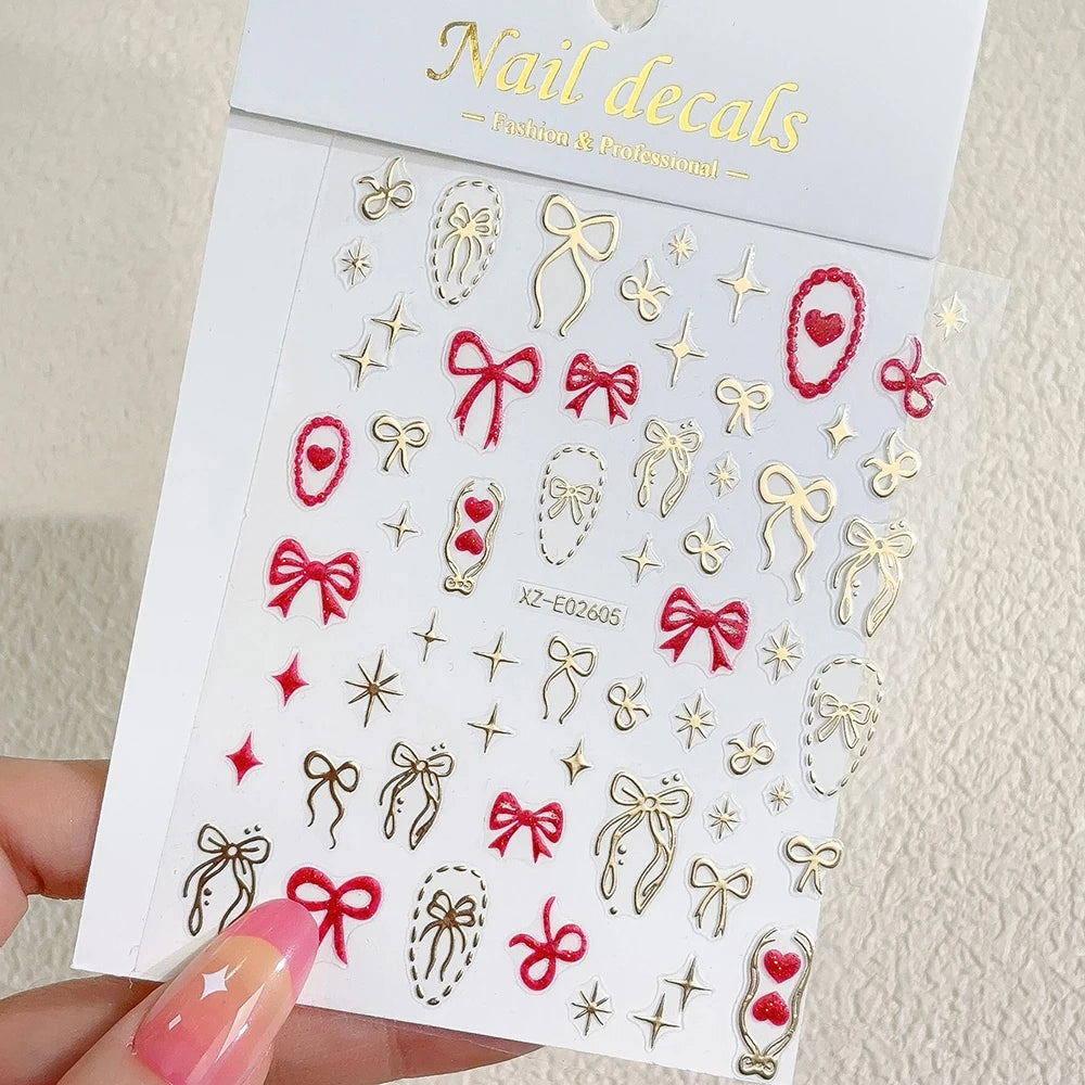 3D Valentine' s Day Love Heart Nail Art Sticker Red White Cross Stars Self-Adhesive Nail Decals 8*10cm Kawaii Heart Nail Sticker