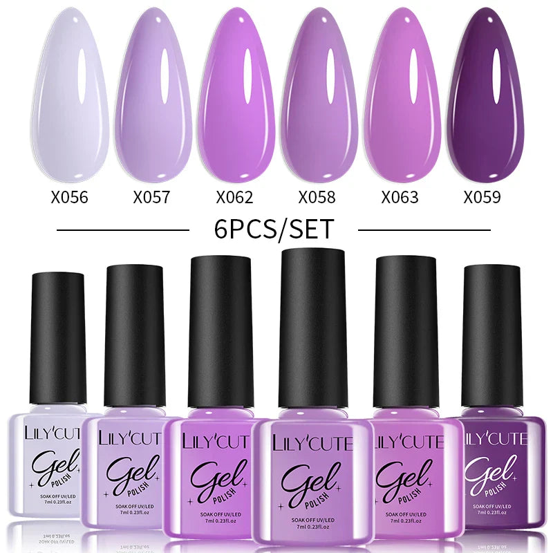 LILYCUTE 6PCs/Set Gel Nail Polish Set Kit Glitter Nail Gel Sequin Vernis Semi Permanent For Manicure Varnish UV LED Nail Art Gel