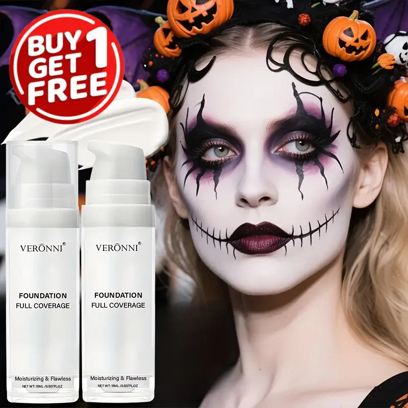 White Liquid Foundation, Full Coverage Heavy Duty Coverage, Creamy Liquid Formula for Goth Makeup, Cosplay, Long-Lasting Matte