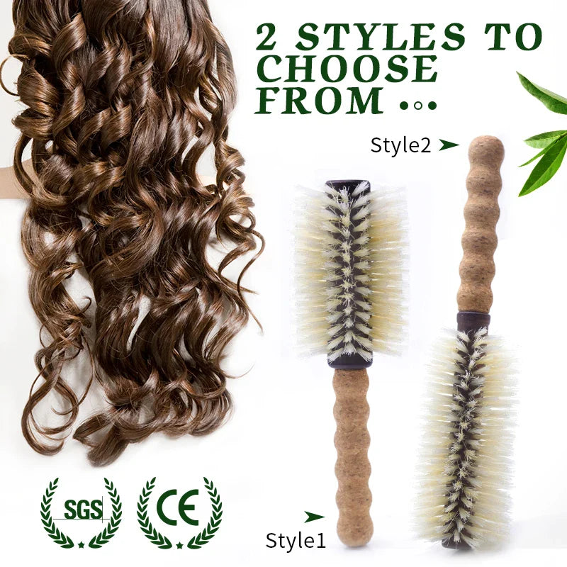 Personalized Boar Bristles Hair Brush Cork handle Round Barrel Hair Comb For Curling  Anti Static Roller HairBrush Wood Combs