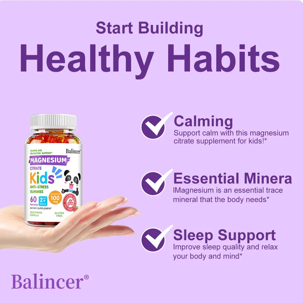 Magnesium Citrate Gummies - Calming, Anti-stress, Promote Healthy Sleep, Improve Memory, Concentration, Nutritional Supplement