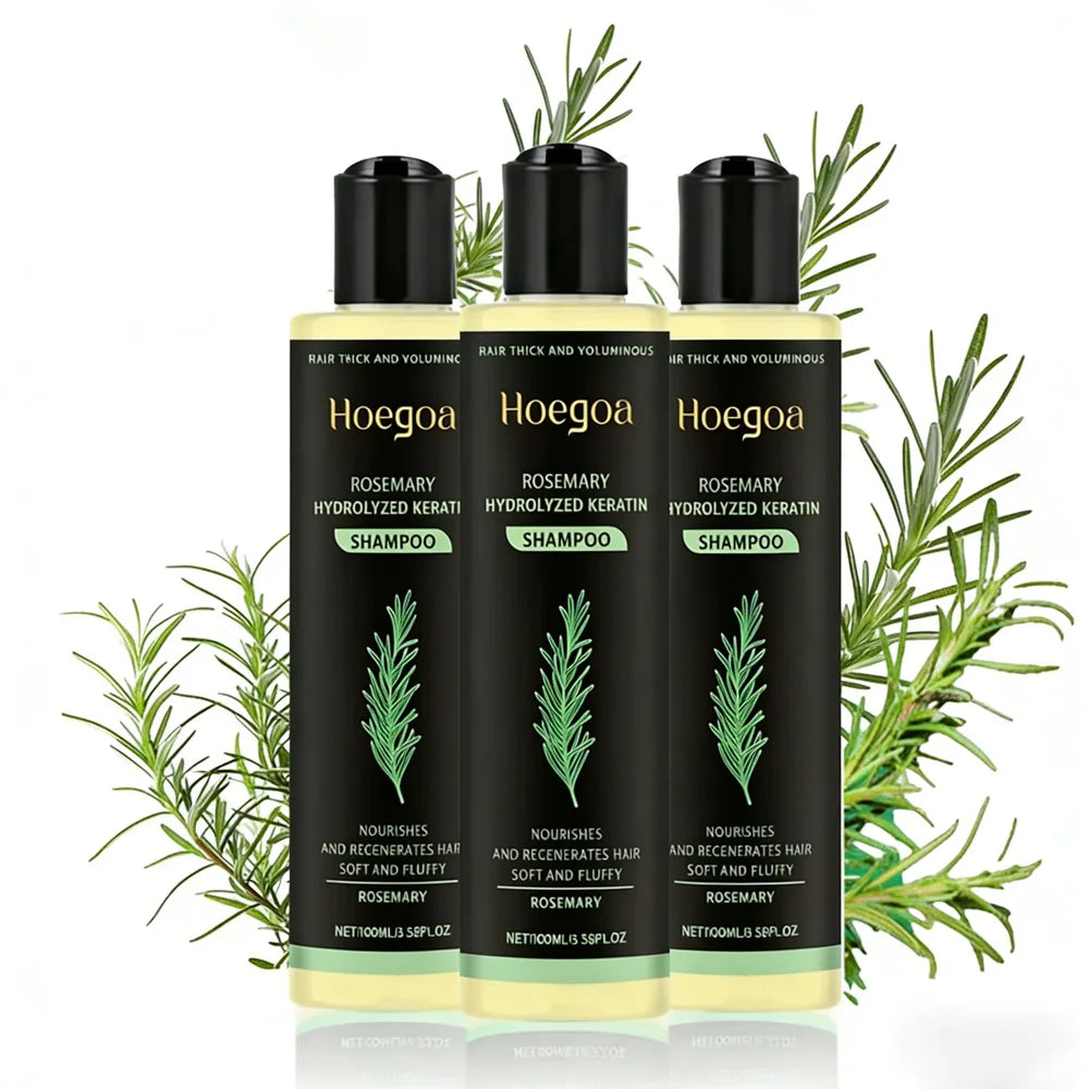 3pcs Rosemary Hair Growth Shampoo Thickening Hydrolyzed Keratin Dry Frizzy Damaged Repair Moisturizing Scalp Cleaning Shampoo