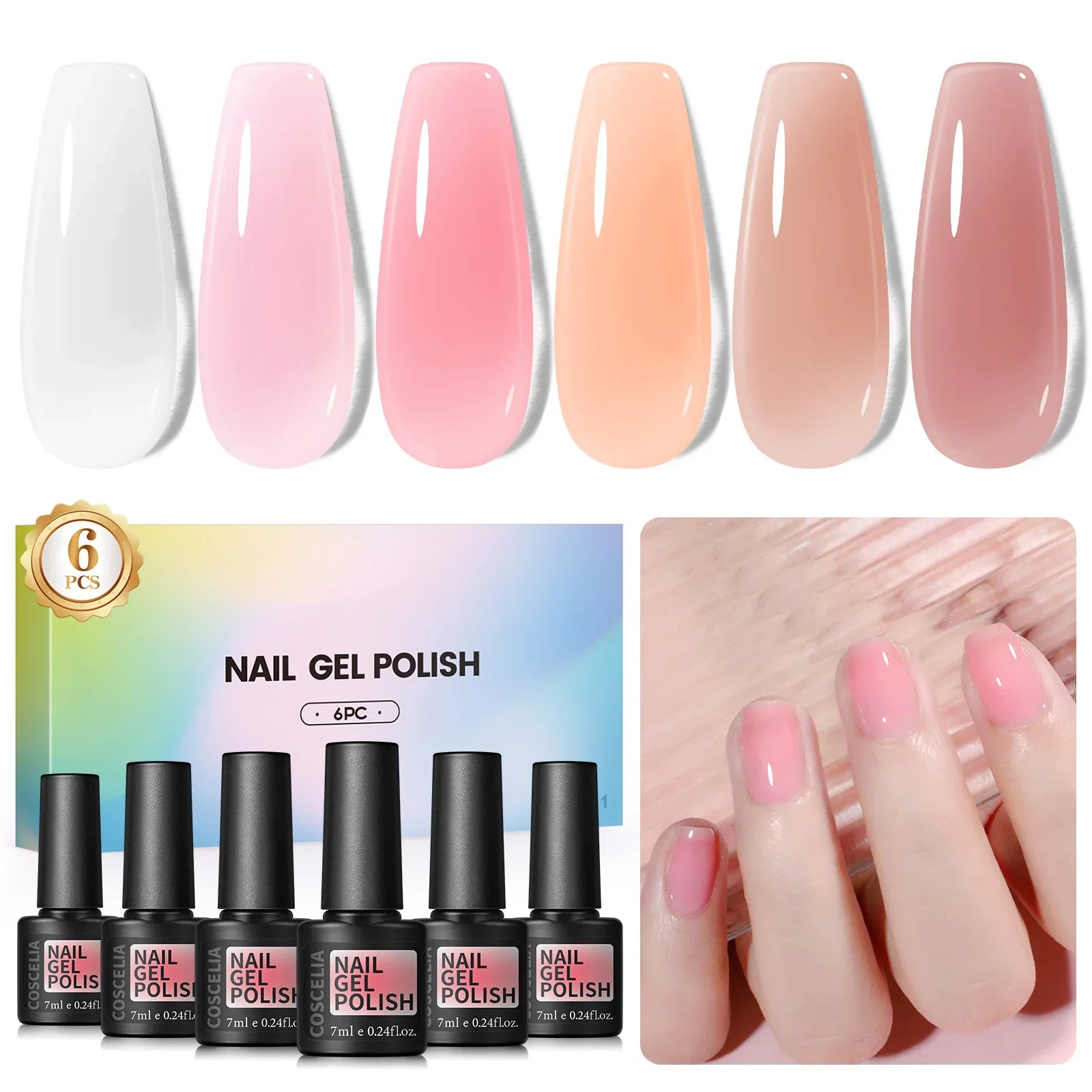 Coscelia Nail Gel Polish Set 7ml Jelly Nail GelCrystal Translucent Clear Pink Nail Art Semi Permanent Soak Off UV LED Varnish