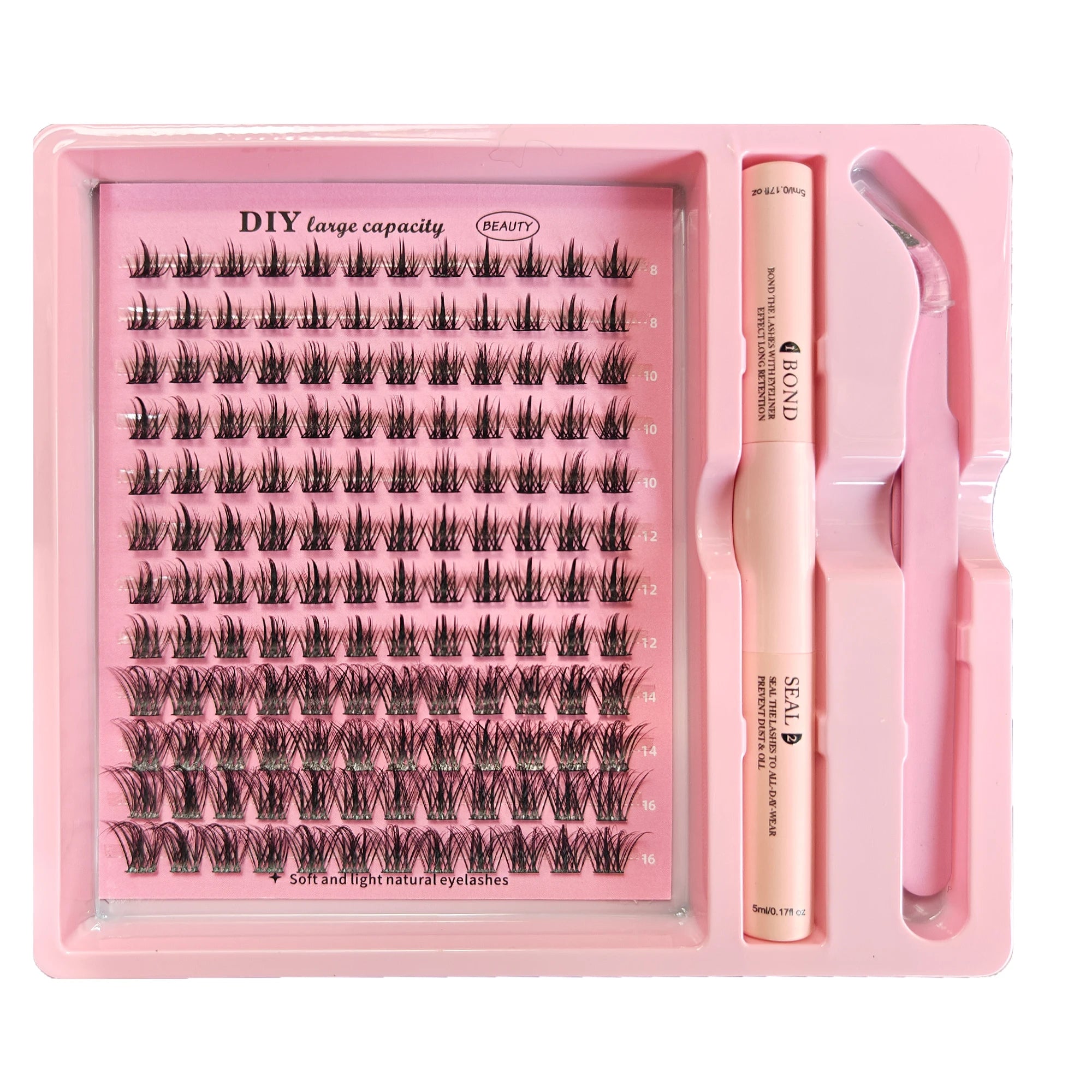 DIY Clusters Lash Kit Full Set 8-16mm Mix Bond&Seal Tweezers Lash for Self Application Makeup Individual Eyelash Extensions
