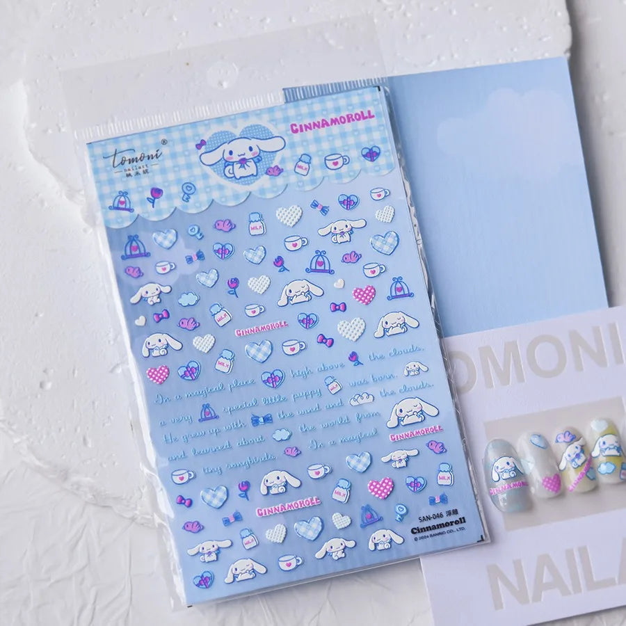 1PCS New Color Laser Hello Kitty Cartoon 5D Nail Stickers Sanrio Cinnamoroll Pochacco Nail Art Supplies DIY Nail Art Stickers