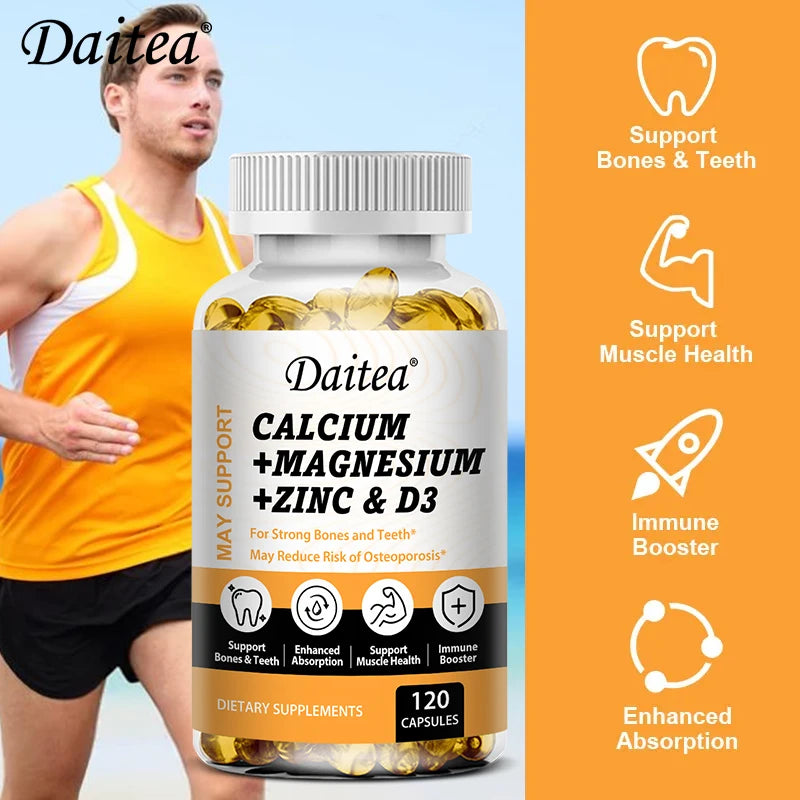 Calcium, Magnesium, Zinc + Vitamin D3 for Healthy Teeth, Bones and Muscles, Heart and Nervous System Health, Immune Function