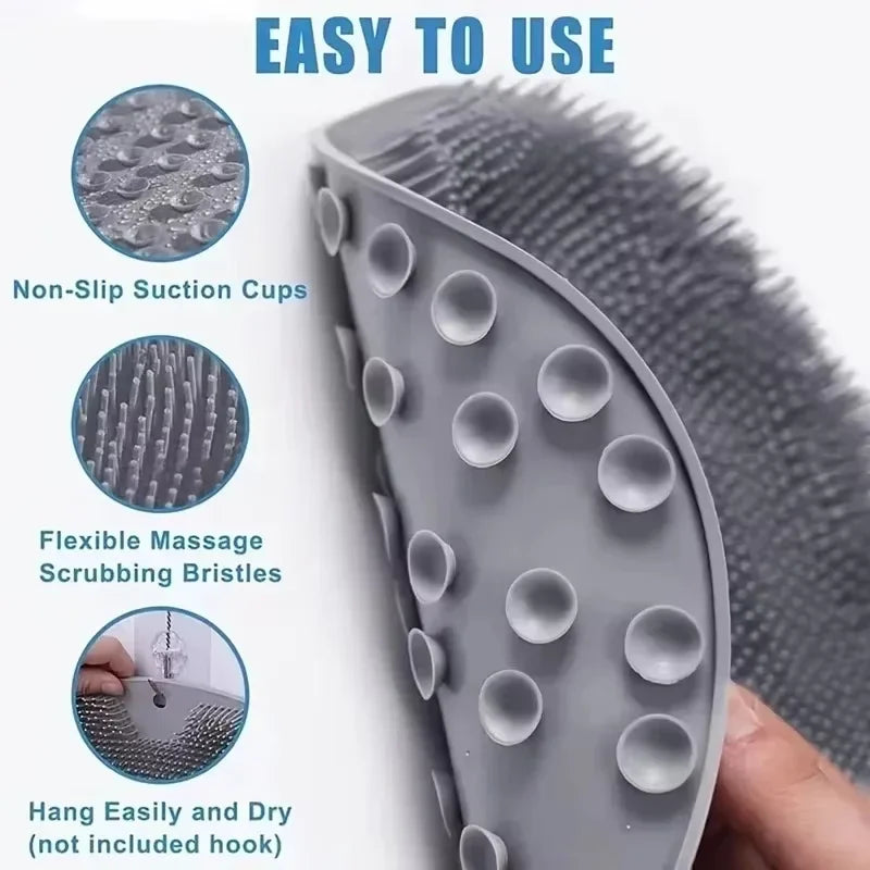Body Shower Foot Scrubber Brush Wash The Body Cleanser Silicone Sponge Bath Massage Mat Back Brush Wall Mounted with Suction Cup