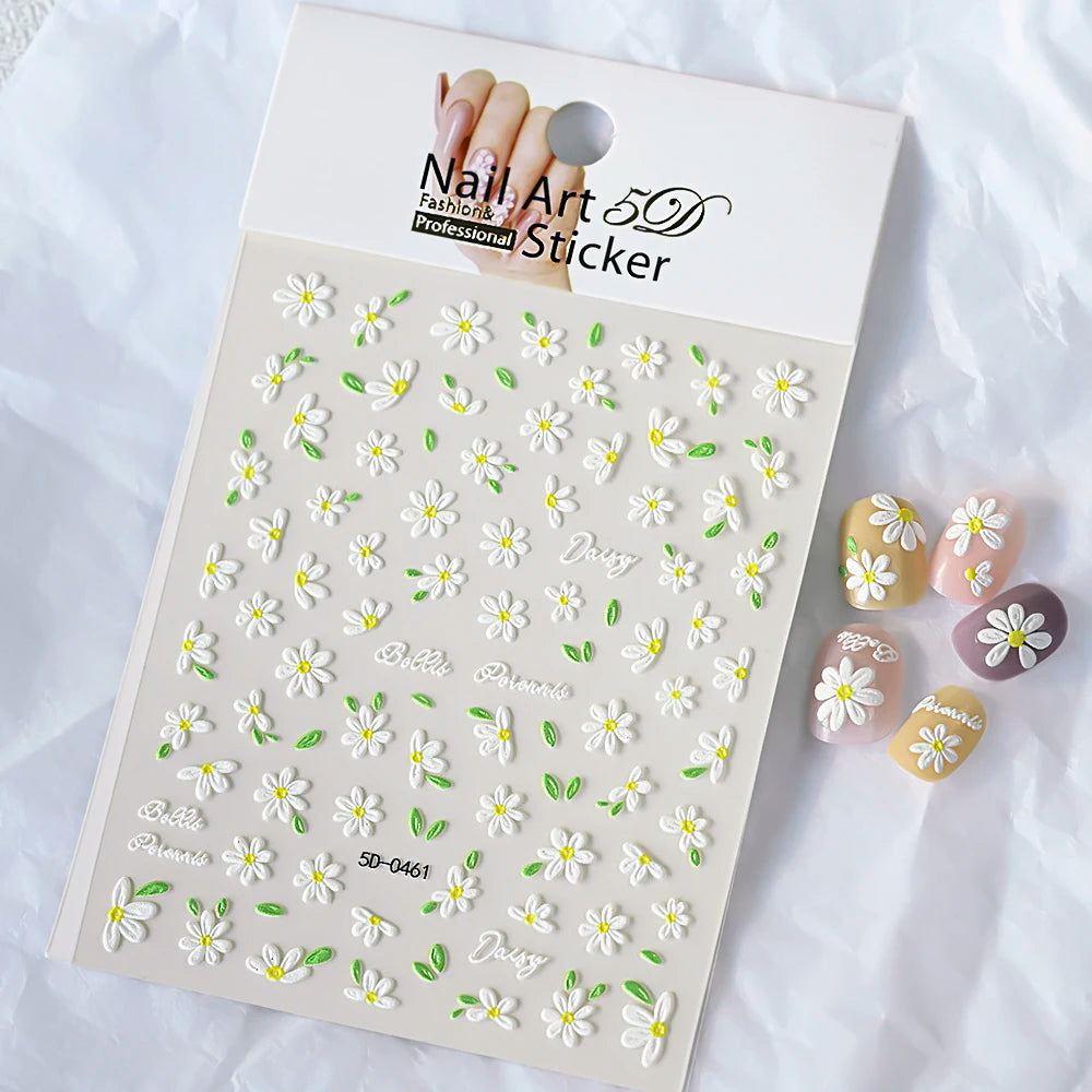 1PC 5D Macaron Flower/Fruit Nail Charms Sticker Embossed Bear/Rabbit/Letter Nails Slider Decals Summer Adhesive Manicure Decor&Y