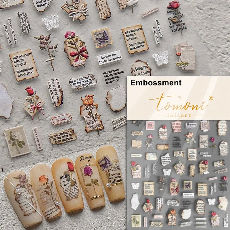 1pcs 5D Glitter Jasmine Flower Nail Stickers Kawaii Embossed Flower Self-Adhesive Nail Art Decorations Decal Manicure Tools DIY