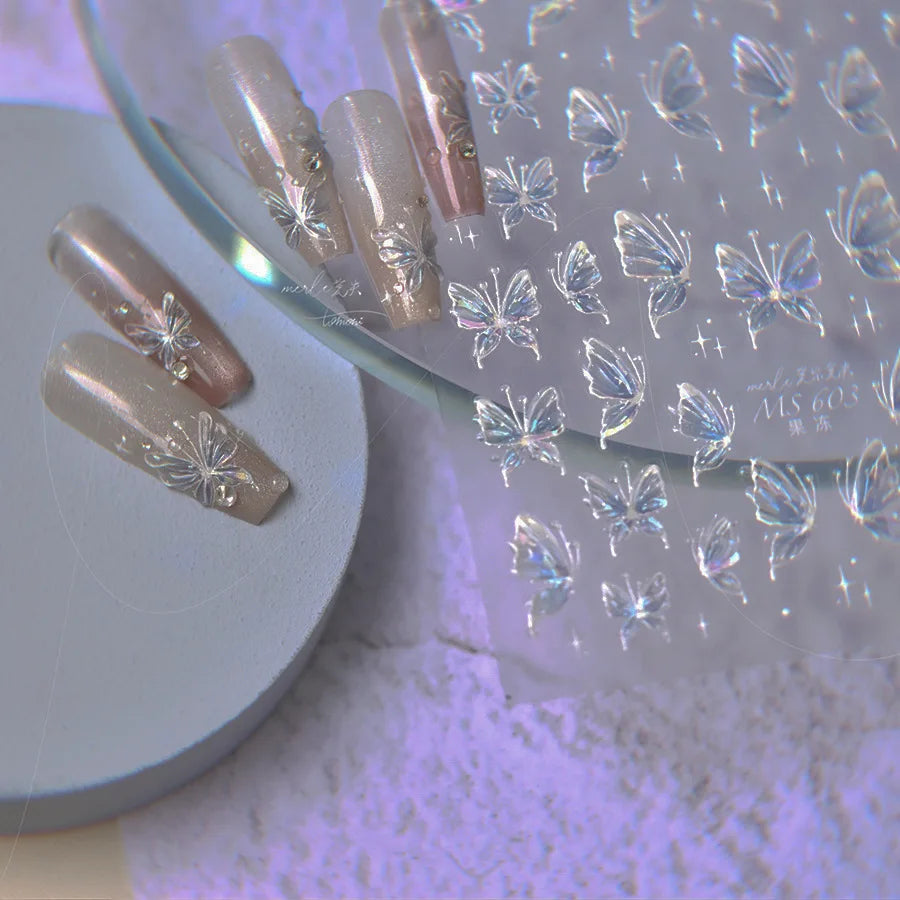5D Butterfly Nail Stickers Sparkling Jelly Butterfly Nail Art Sticker Decorations Decals DIY Self Adhesive Slider Manicure Parts