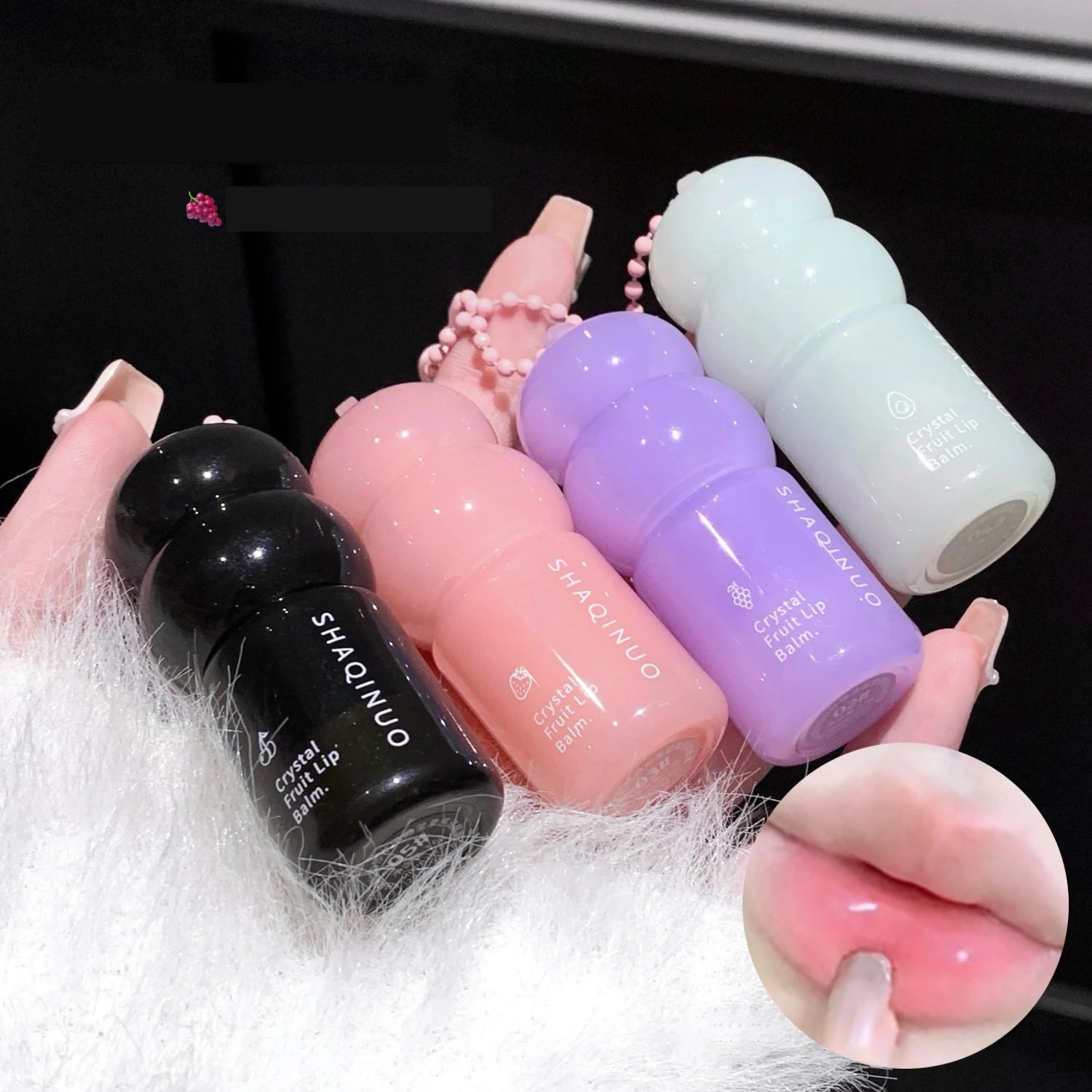 Crystal Strawberry Lip Balm Moisturizing Hydrating Lips Mask Stick Reduce Lip Lines Key Chain for Lip Care Change Color Lipstick