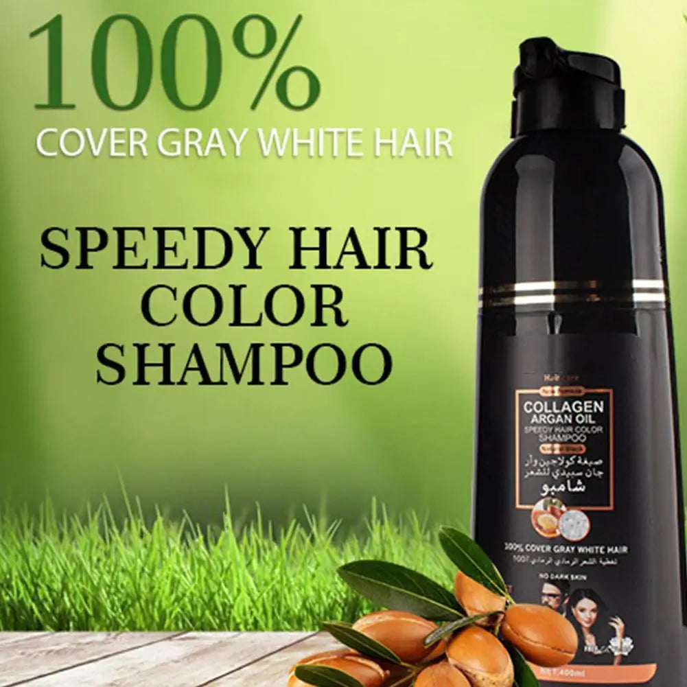 3-in-1 Collagen Argan Oil Shampoo Long-Lasting Black Hair Dye Shampoo for Men Women Nourishes Colors Gray Hair, 500ml Formula