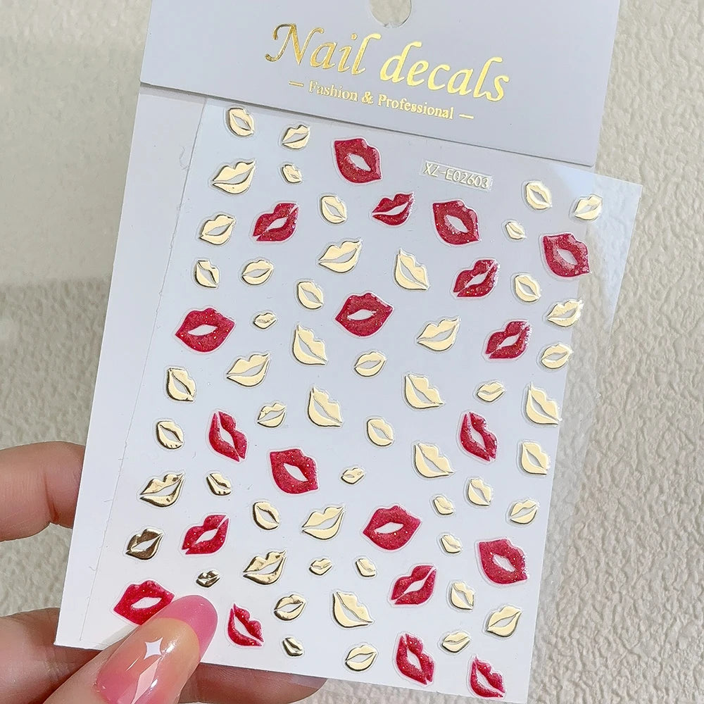 3D Valentine' s Day Love Heart Nail Art Sticker Red White Cross Stars Self-Adhesive Nail Decals 8*10cm Kawaii Heart Nail Sticker