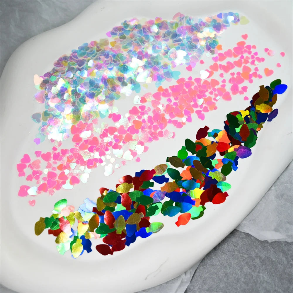 10g Pink Love Heart Nail Sequins Holographics Glitter Sequins Nail Art Decoration Mixed Size Ultrathin Flakes Manicure Sequins