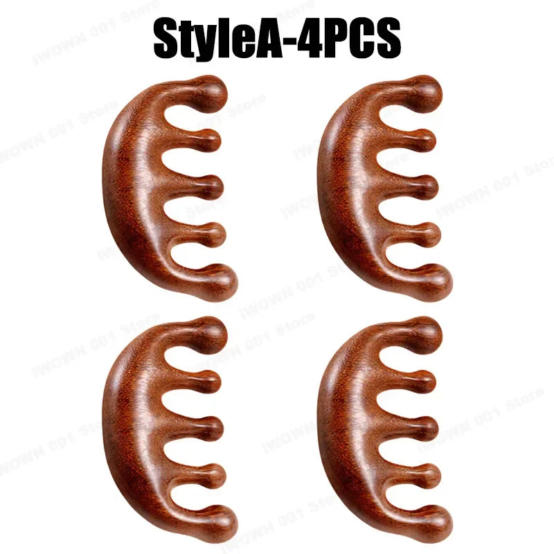 2025 New Natural Sandalwood Head Massage Five Teeth Comb Whale Comb Scalp Scraping Massager Body Massage Tools Neck Massager