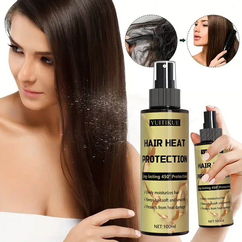 Hair heat protection spray, long-lasting protection up to 450 degrees, deeply moisturizes hair, making it soft and smooth.