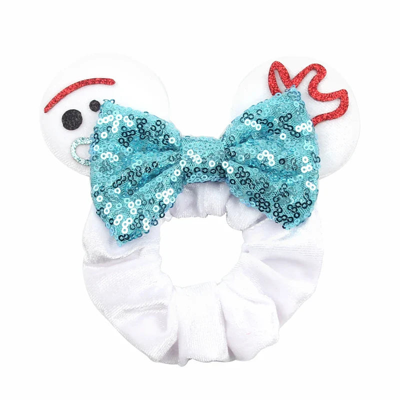 Disney Mouse Ears Velvet Scrunchies Hairband Women Elastic Ponytail Holder Girls Sequin Bow 2023 Kids Party DIY Hair Accessories