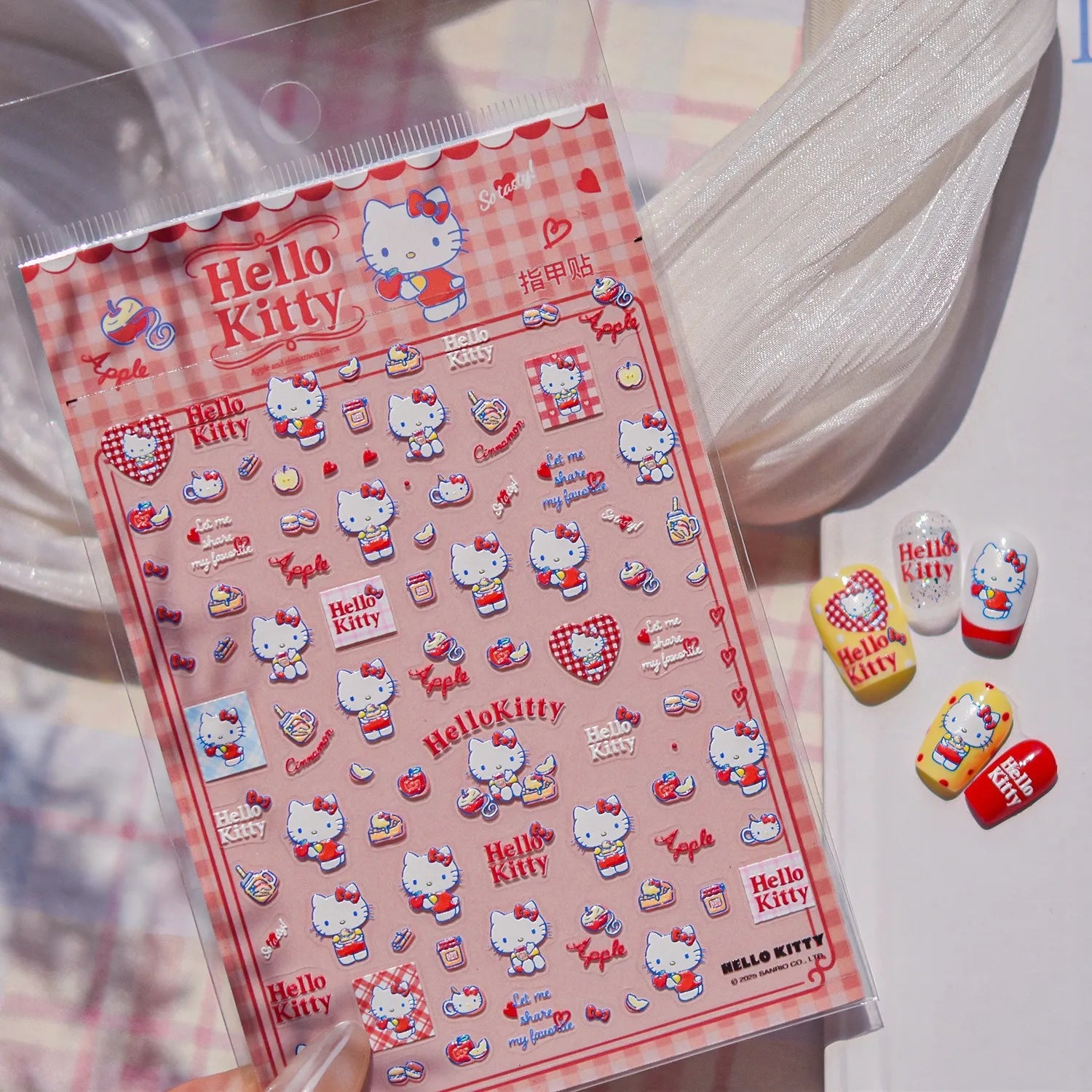 1PCS New Sanrio Family Cartoon 5D Embossed Nail Sticker Cute Hello Kitty Kuromi Pom Pom Purin Decal Nail Decoration