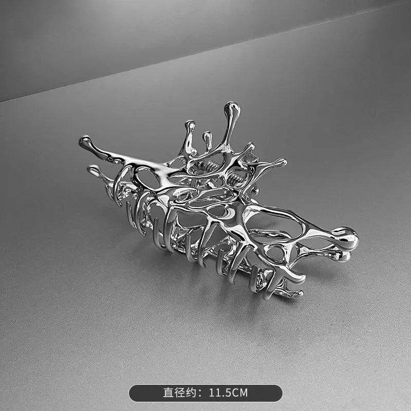 Y2k Geometric Claw Clips Women Large Metal Silver Color Korean Fashion Shark Hair Clips Grab Clamps Girls Hair Accessories