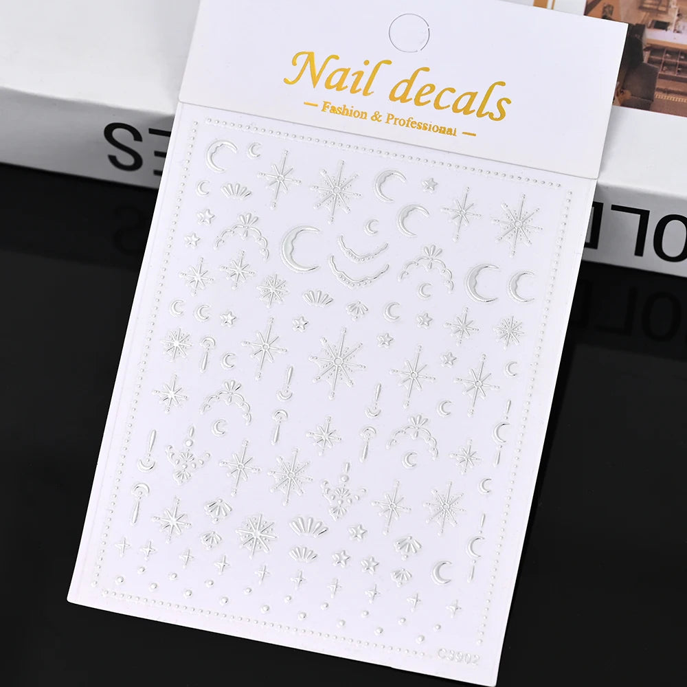 1pcs 3D Bronzing Gold Love Heart Nail Art Stickers Y2K Holographic Stars Sun Starlight DIY Nail Decals Heart Manicure Decoration