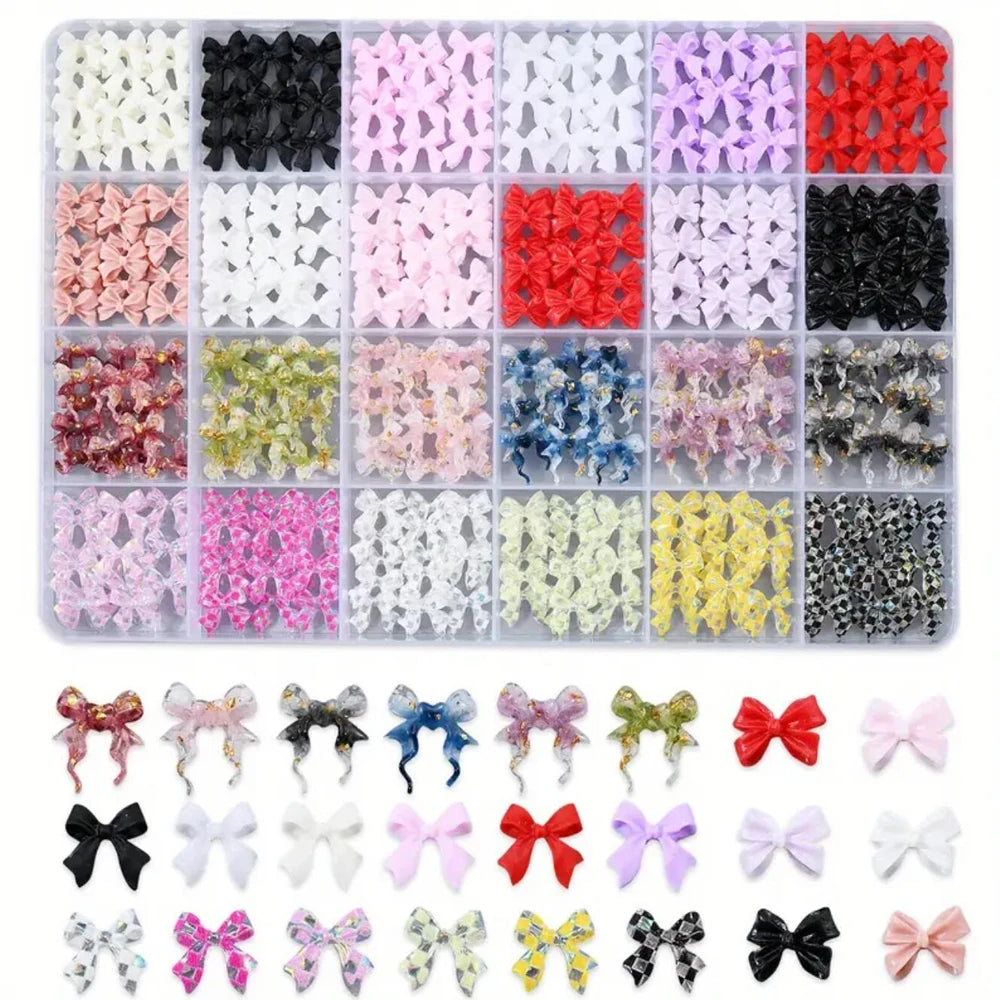 1 Box Pink White Series Bow Heart Nail Charms 3D Arcylic Nail Art Decorations Pearl 5-petal Flower Jewelry Manicure Accessories*