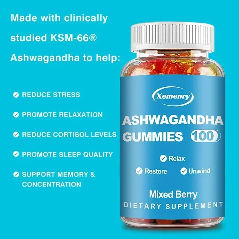 Ashwagandha Gummies - Relieve Stress, Improve Sleep, Enhances Energy and Libido, Promotes Energy and Endurance, Muscle Mass