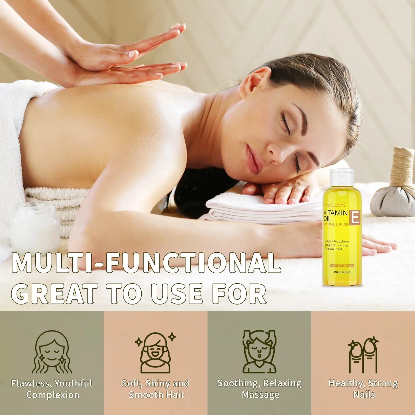 MAYJAM Natural & Pure Vitamin E Oil Skincare Moisturizing Brighten Skin Tone 118ml 236ml Face Care Oil