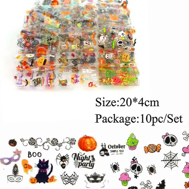 10pcs Holographic Nail Foil Slider Mix Flower Designs Set Transfer Nails Stickers Floral Prints Manicure Decal Art Decoration