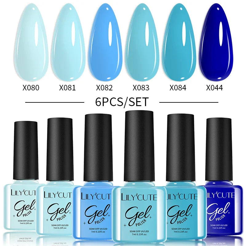 LILYCUTE 6PCs/Set Gel Nail Polish Set Kit Glitter Nail Gel Sequin Vernis Semi Permanent For Manicure Varnish UV LED Nail Art Gel