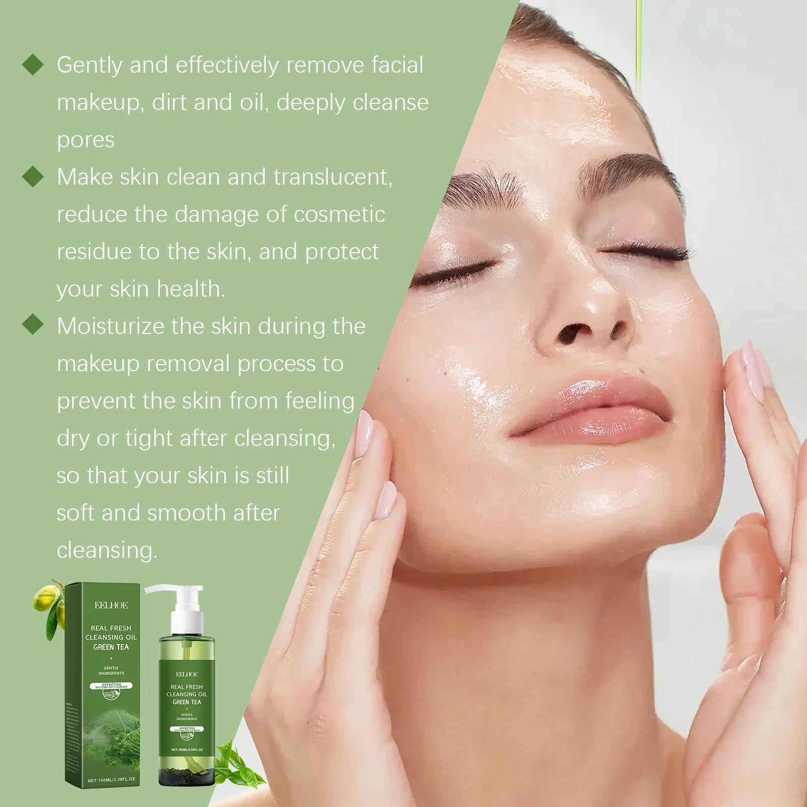 Green Tea Cleansing Oil-It can gently remove makeup,soothe the face,eyes and lips, and leave the skin refreshing and non-tight