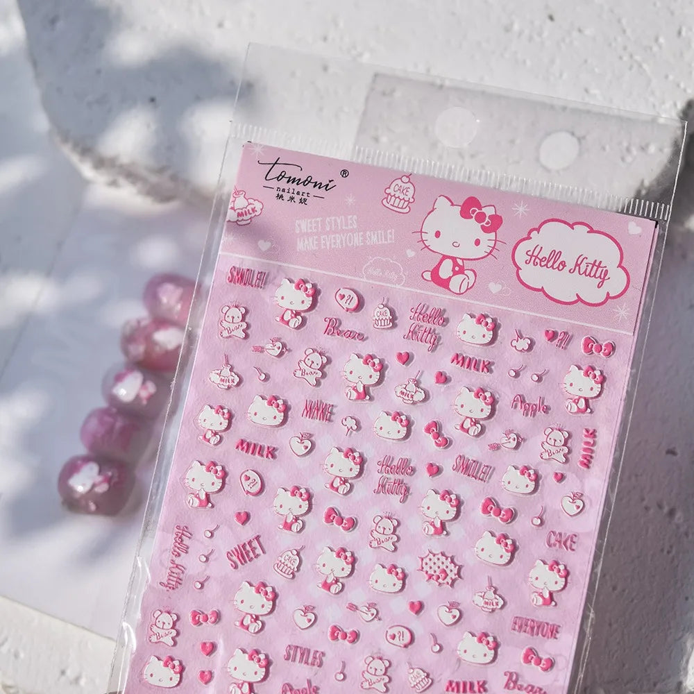 1PCS New Color Laser Hello Kitty Cartoon 5D Nail Stickers Sanrio Cinnamoroll Pochacco Nail Art Supplies DIY Nail Art Stickers
