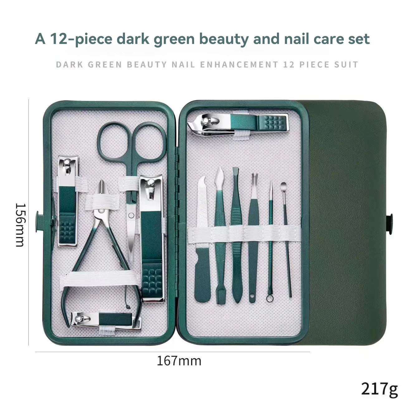 Nail clipper set, home nail clippers, dark green 18-piece set, pedicure, exfoliation and nail care tools