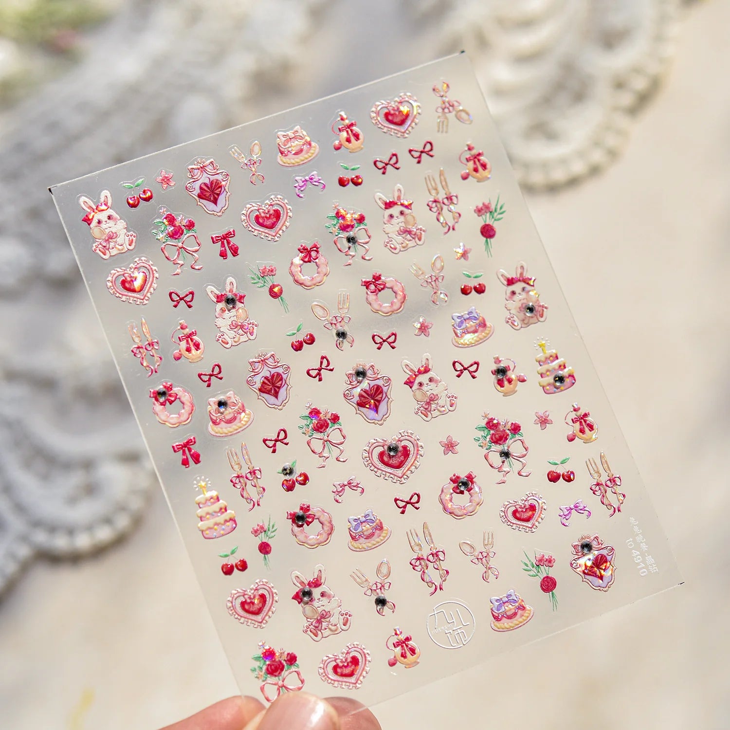 Nail Art Stickers Cute Manicure Decals Lovely Strawberry Muffin Cream Cake Ice Cream Bowknot 5D Embossed Reliefs Self Adhesive