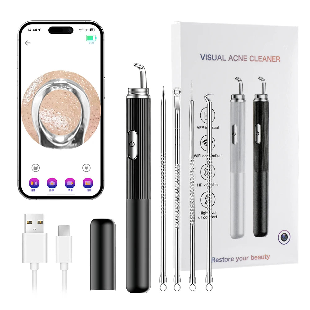 Visual Blackhead Remover 1296P HD Camera 50X Magnification Face Pimple Acne Pore Deep Clean Care Set Smart Blackhead Removal