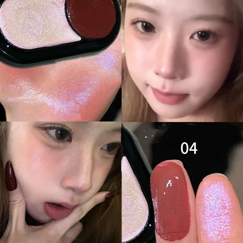 Herorange Crimson Shadow Dual-Color Multi-Use Cream Has a Fine Texture, Long-Lasting Color, Natural Nude Makeup, Pearlescent Matte Highlighter Blush Cosmetics