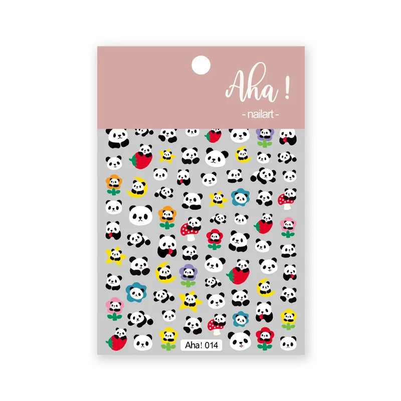 Cute Cartoon Nail Art Stickers, Bear Rabbit Flowers Panda Designs, Adhesive Decals for Nails Manicure Decoration