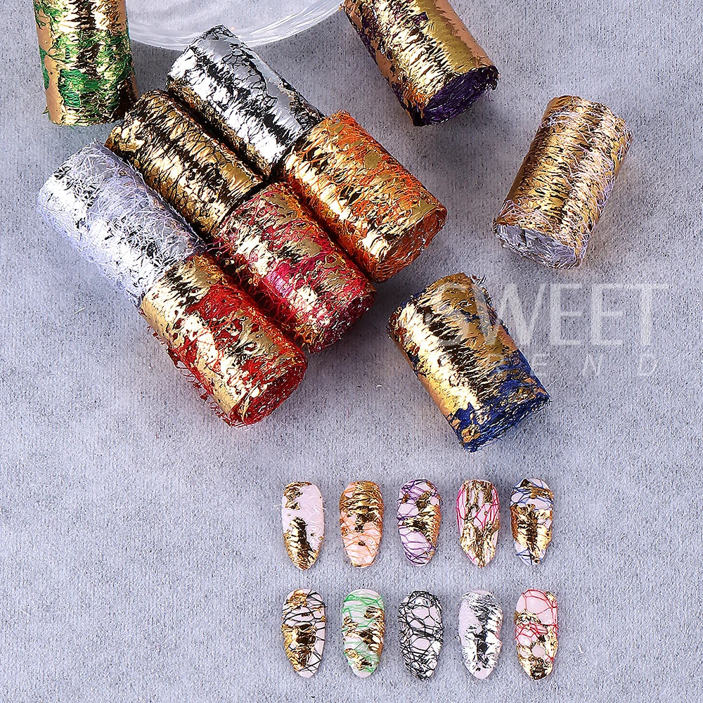 1Box-10pcs Golde Silver Aluminum Nail Foils Paper Nail Art Sticker Decals 3D Mesh Line DIY Design Adhesive Manicure Decorations