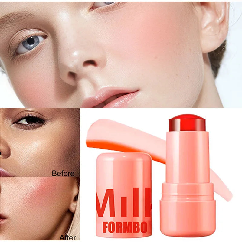 3-in-1 Milk Jelly Tint Facial Blusher Wand Moisturized Long Lasting Matte Rouge Cheek Contour Lipstick Sticker Beauty Makeup