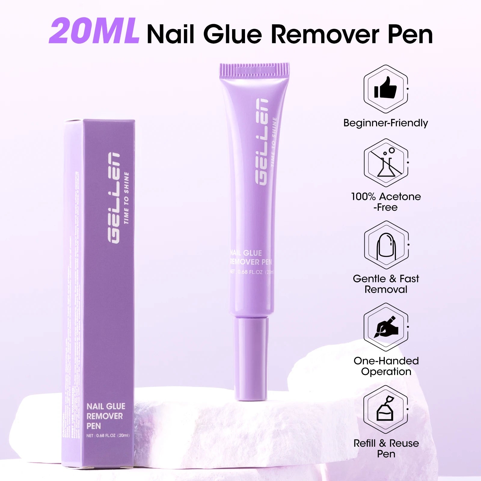 GELLEN 20ml Nail Glue Remover Pen Fast Gentle Removal for Press On Fake Nail Tips Non Acetone Safe Manicure Tool Nail Art Care