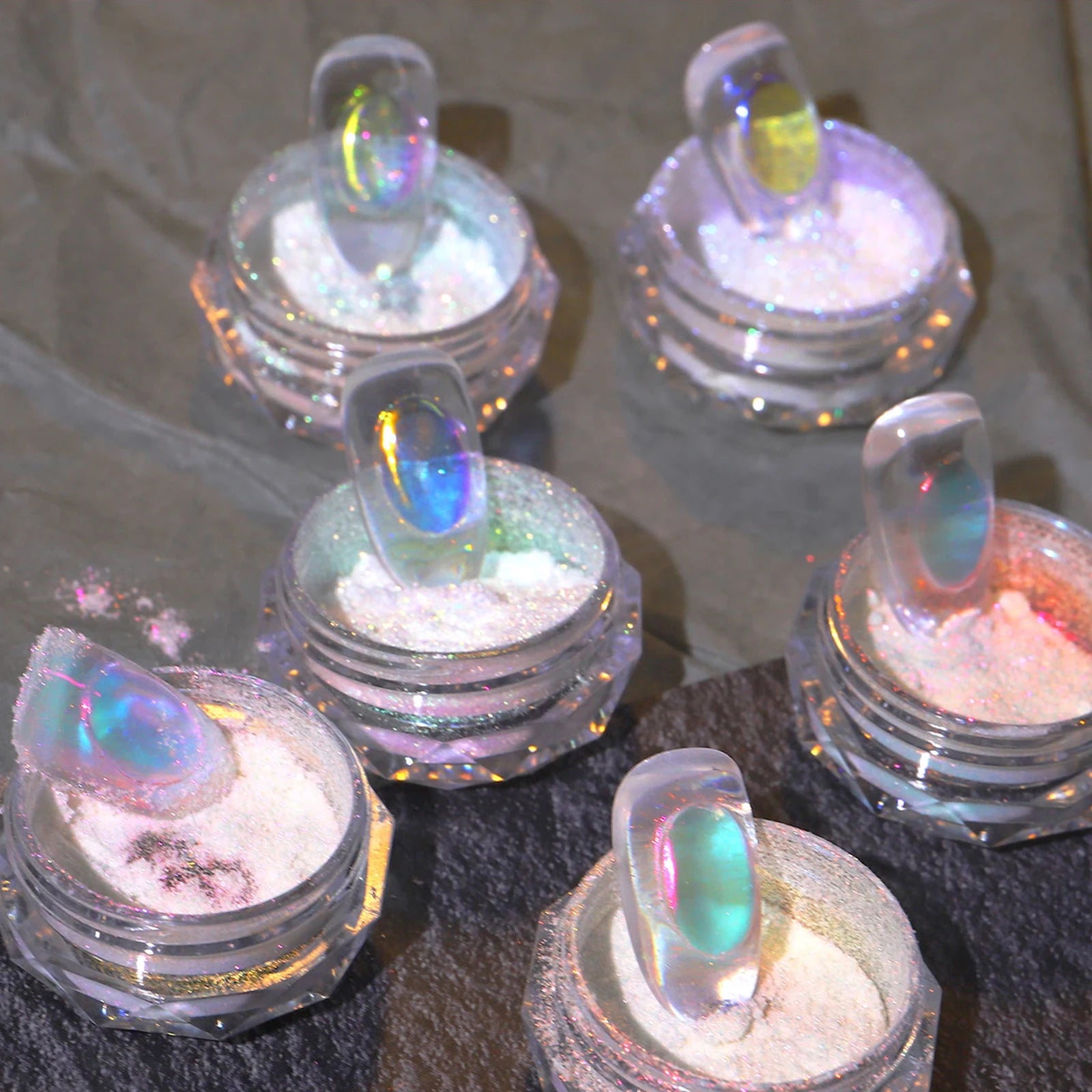 Nail Glitter Aurora Ice Transparent Laser Magic Aurora Rainbow Mirror  Gel Pigment Powder Chrome Nai Charm  Art Decoration Tools